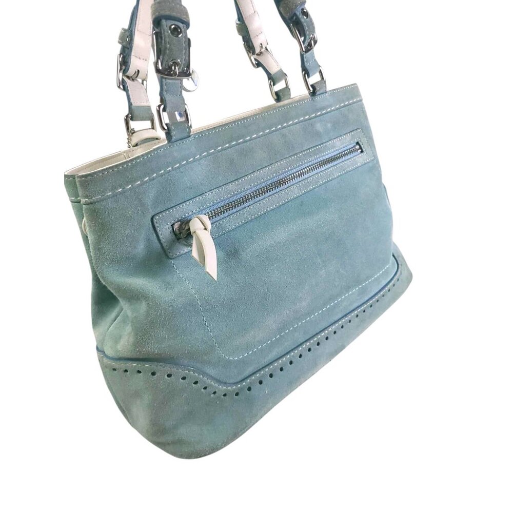 COACH Vintage Hamptons Aquamarine  Y2K Suede Satchel with Wristlet - Picture 3 of 13
